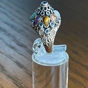 Antique 925 Blue Sapphire Princess Domed Princess Ring